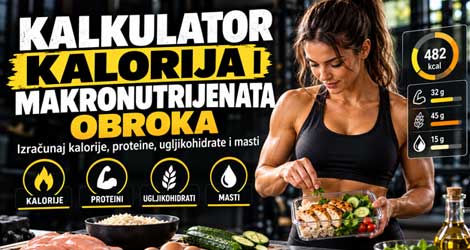 Kalkulator kalorija i makronutrijenata obroka s prikazom kalorija, proteina, ugljikohidrata i masti