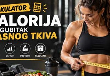 Kalkulator kalorija za gubitak masnog tkiva – žena mjeri opseg struka nakon treninga uz prikaz kalorijskog deficita