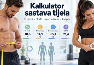Kalkulator sastava tijela za procjenu postotka tjelesne masti, nemasne mase i FFMI ja mjernom trakom ili kaliperom